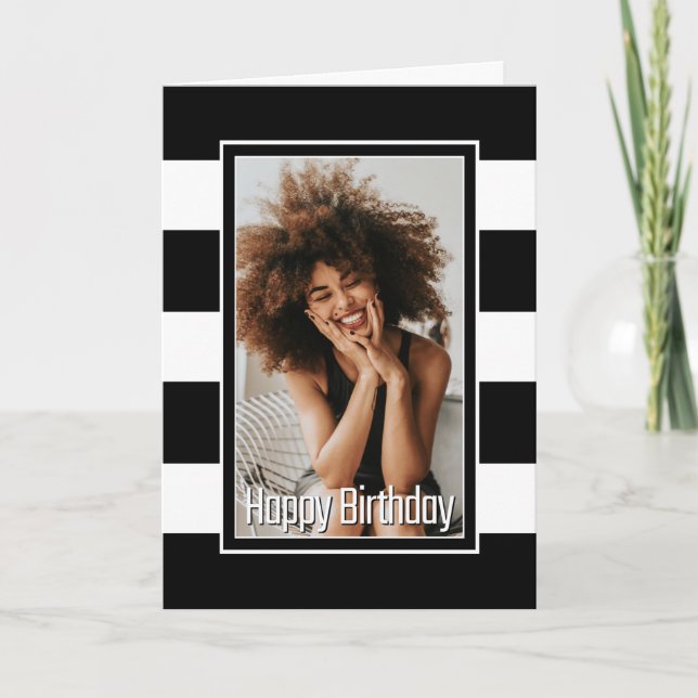 Carte Blanc Noir rayé N'Importe Quel Âge Anniversaire (Devant)