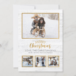 Carte Blanc or Bois rustique Photo Noël
