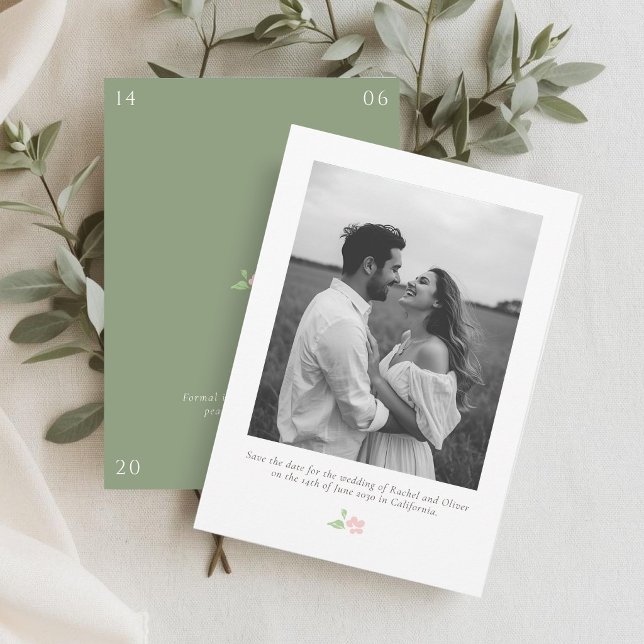Carte Blanc & Sauge | Chic Fleurs Mariage Enregistrer la (Créateur téléchargé)