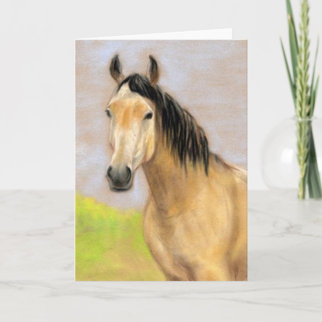Carte blanche "Buck Skin Horse" Pastel Art Greetin (Devant)