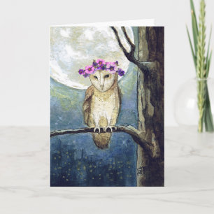 Carte blanche Chouette Lune & Fleurs