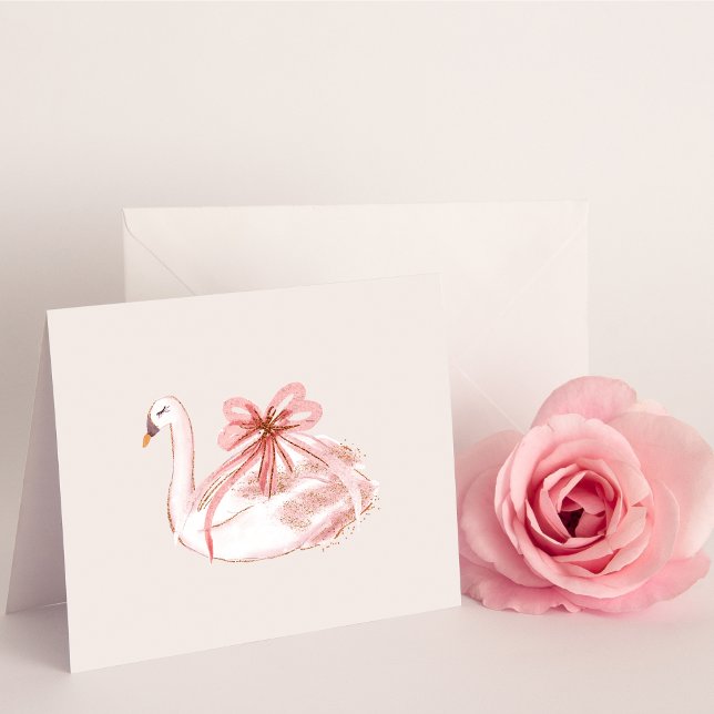 Carte blanche cygne rose et or (Créateur téléchargé)