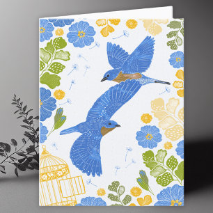 Carte blanche de dessin Bluebirds et Fleurs