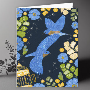 Carte blanche de dessin Bluebirds et Fleurs