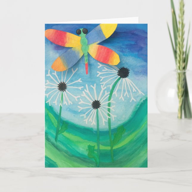 Carte blanche de dragonfly & Dandelion Watercolor (Devant)