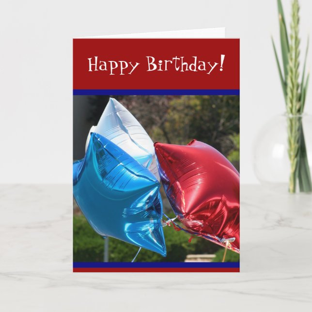 Carte blanche de joyeux anniversaire et bleue (Devant)