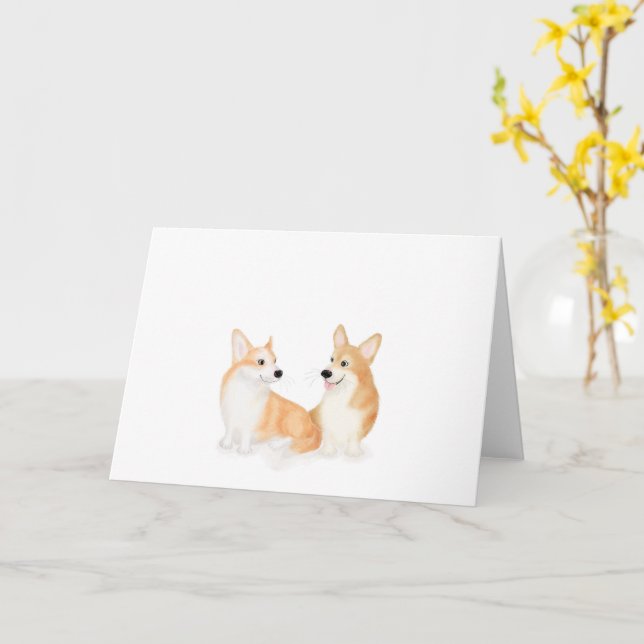 Carte blanche Hattie et Leah Pembroke Welsh corgis (Fleur jaune)
