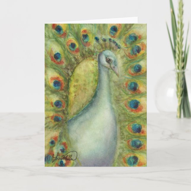 Carte blanche Peacock watercolor Royal Serendipity (Devant)