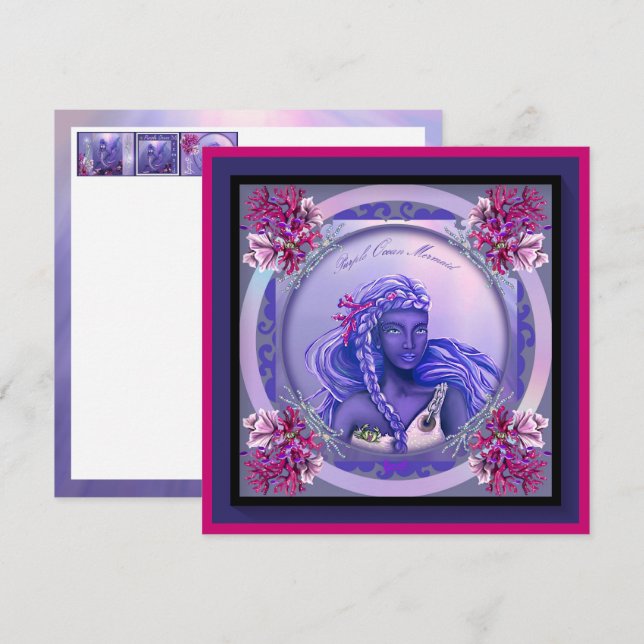 Carte blanche Purple Ocean Mermaid (Devant / Derrière)