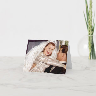 Carte blanche Retro Happy Bride & Groom Merci TY