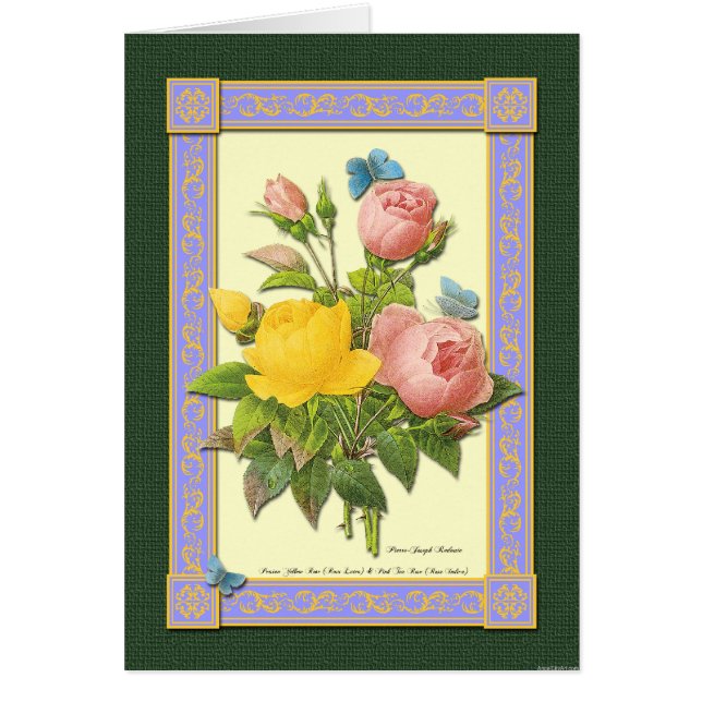 Carte blanche Rose rose et jaune (Devant)