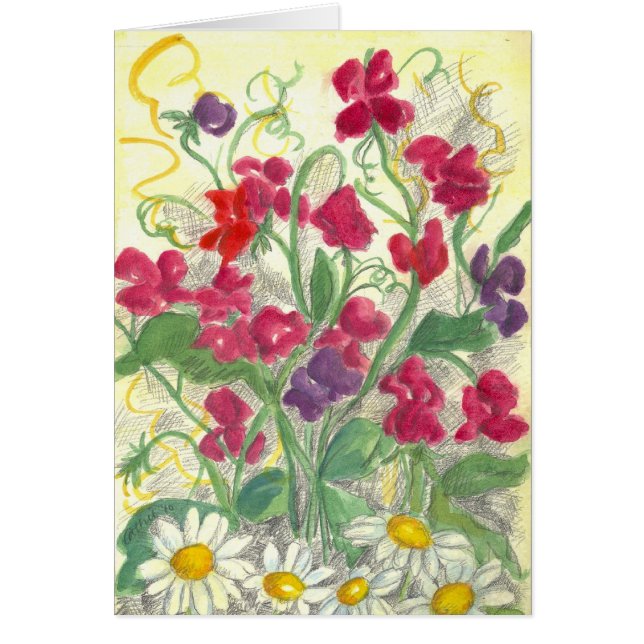 Carte blanche rouge à fleurs de pois doux (Devant)
