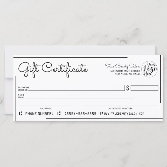 Carte Blancs Black Border Logo Vérifier Certificat cadea (Devant)