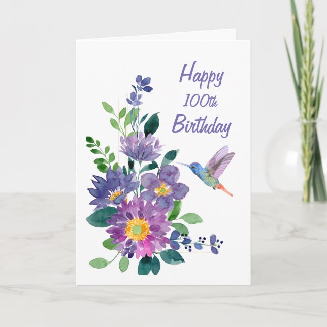 Carte Blank Custom 100th Birthday Hummingbird Flower (Devant)