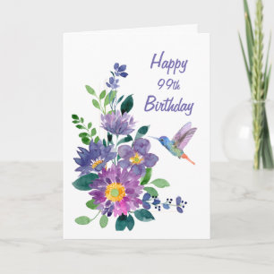 Carte Blank Custom 99th Birthday Hummingbird Flower 