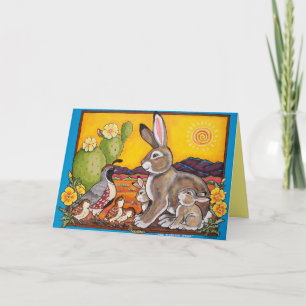 Carte Blank Desert Wildlife Rabbit Quail Sunrise Cactus