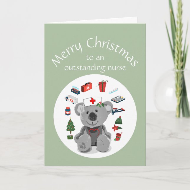 Carte Blank Joyeux Noël Nurse mignonne Ours Teddy (Devant)