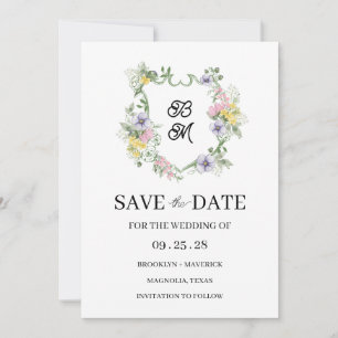 Carte Blason de monogramme floral formel de mariage