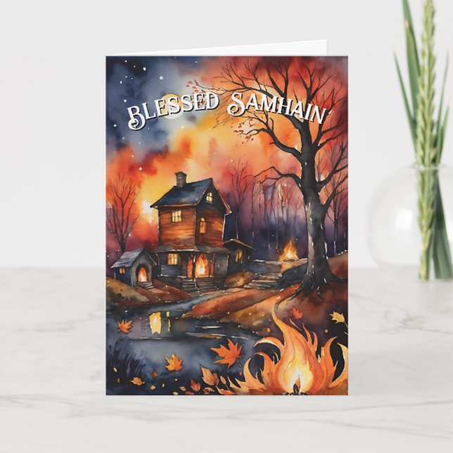 Carte Blessé Samhain Feuilles de forêt d'automne de feu  (Devant)