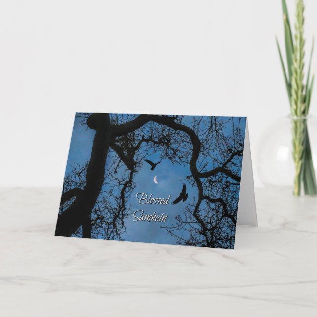 Carte Blessures Samhain, Corbeau, Lune Crescent et Chêne (Devant)