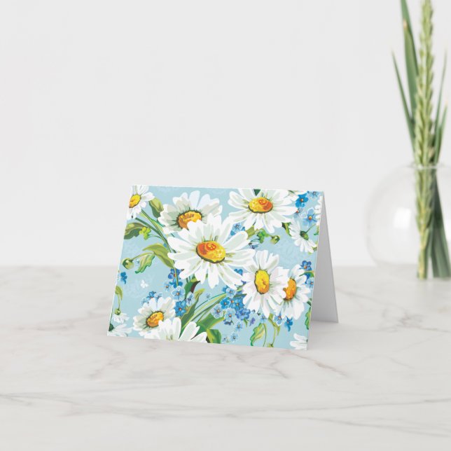 Carte Bleu à motif floral blanc (Devant)