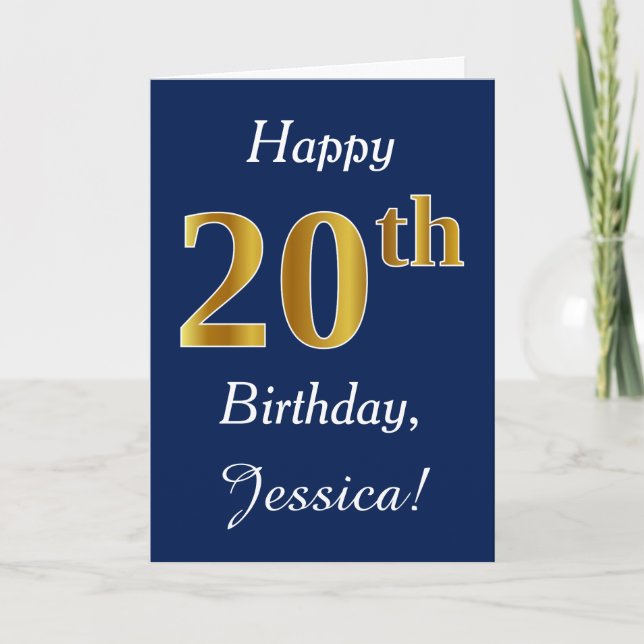 Carte Bleu, anniversaire d'or de Faux 20ème + Nom fait (Devant)