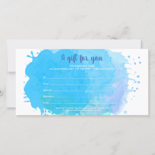 Carte Bleu Aquarelle Splash Business Cadeau Certificat