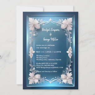Carte bleu art déco cadre orné invite de mariage