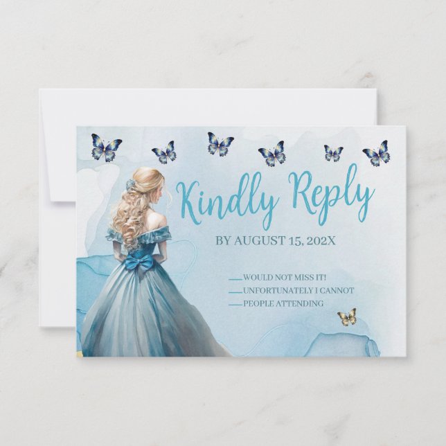 Carte Bleu Beurre d'or Princesse Quinceañera RSVP (Devant)