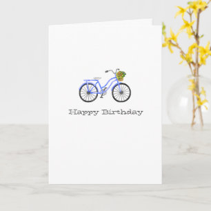 Carte Bleu Bicycle HEUREUX NOM ANNIVERSAIRE Panier Fleur