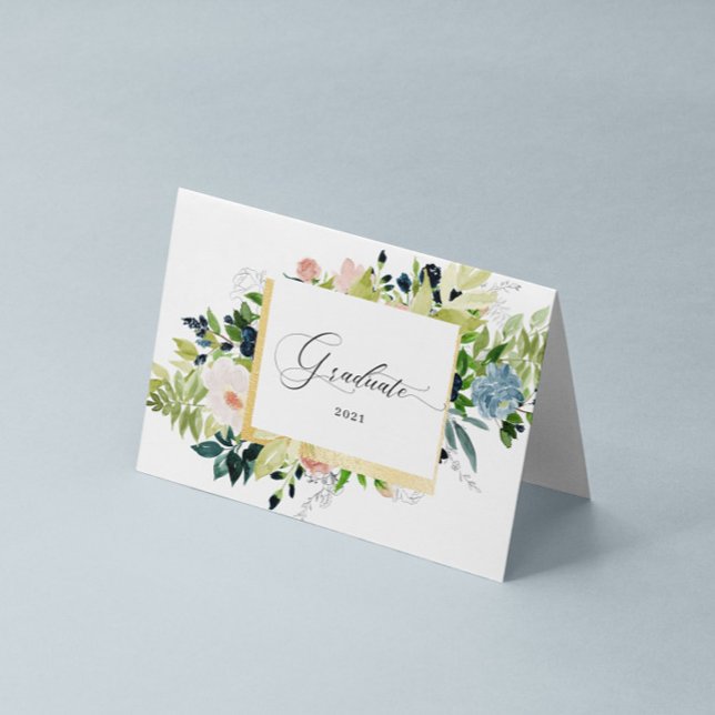 Carte Bleu Bleu Bleu Floral Photo Plié Graduation (Créateur téléchargé)
