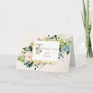 Carte bleu bleu floral Photo Graduation Merci