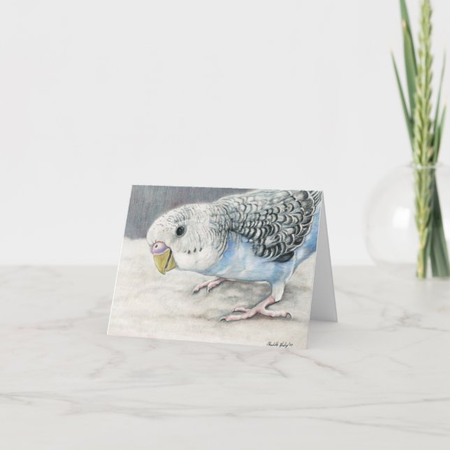 Carte Bleu Budgie Parakeet Art Note (Devant)
