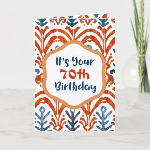 Carte Bleu clair Orange Tribal Ikat 70e anniversaire