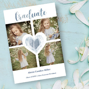 Carte Bleu Coeur Fille tendance Pré K Graduation 4 Photo