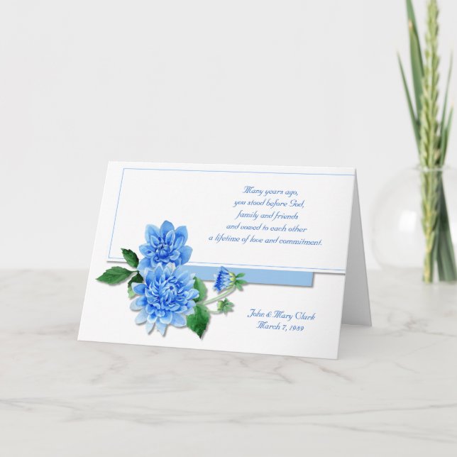 Carte Bleu Dahlia Anniversaire pour couple (Devant)