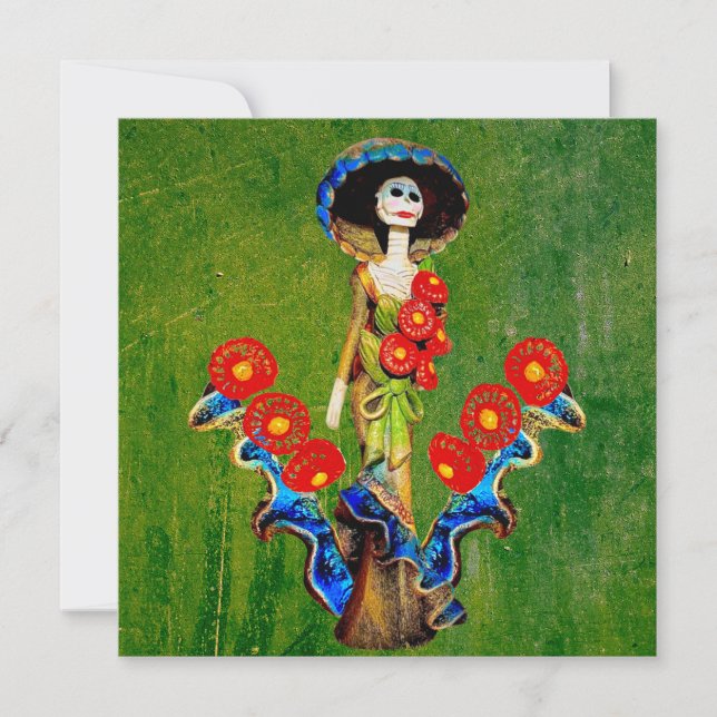 Carte Bleu Doré Antique Catrina sur Vert Lavé Bohème (Devant)