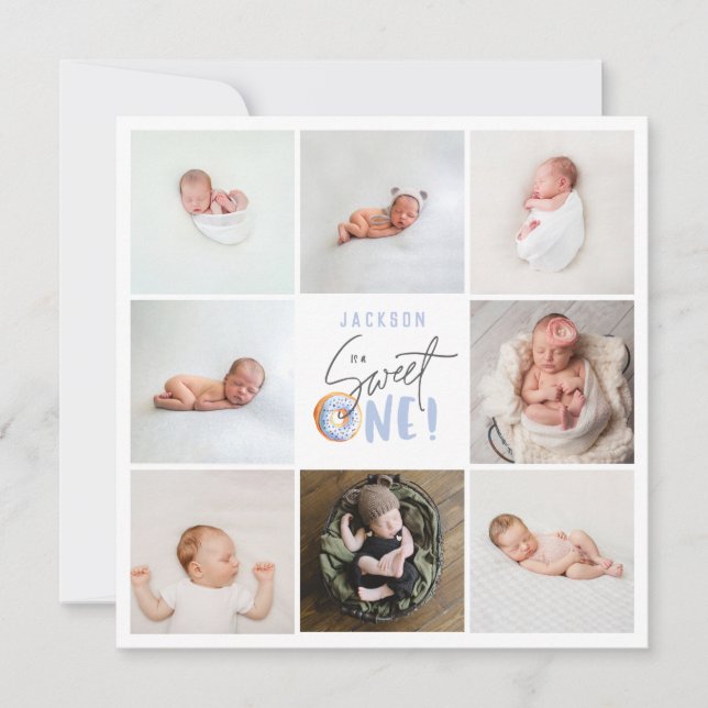 Carte bleu doux un beigne 1er anniversaire multi photo (Devant)