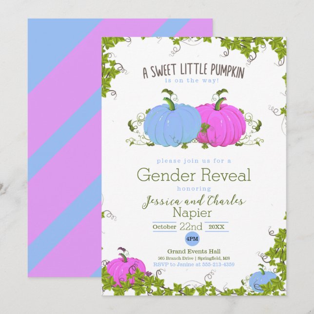 Carte Bleu et rose Doux petit citrouille Genre Reveillez (Devant / Derrière)