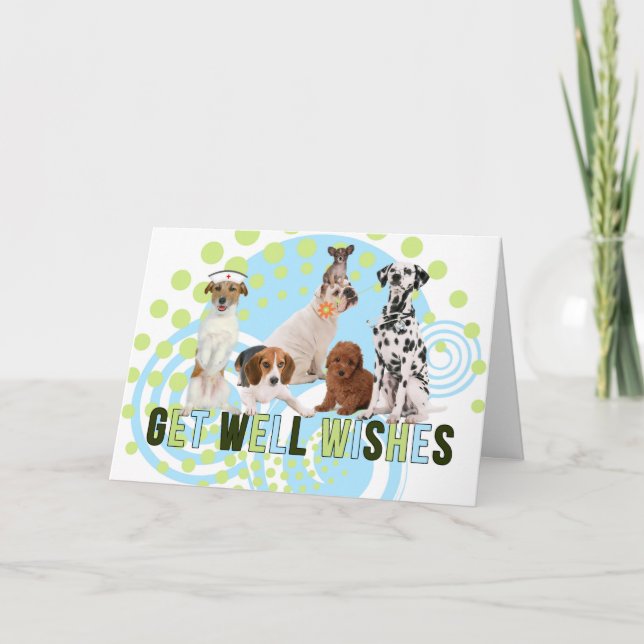 Carte Bleu et Vert Funny Pack de Chiens se portent bien (Devant)