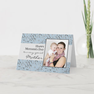 Carte Bleu Floral Photo Joyeuse Fête des mères