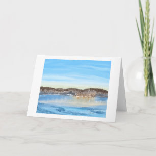 Carte Bleu hiver Frozen Lake Nature Scène Blank