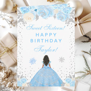 Carte Bleu hiver Peau foncée Princesse Sweet sixteen