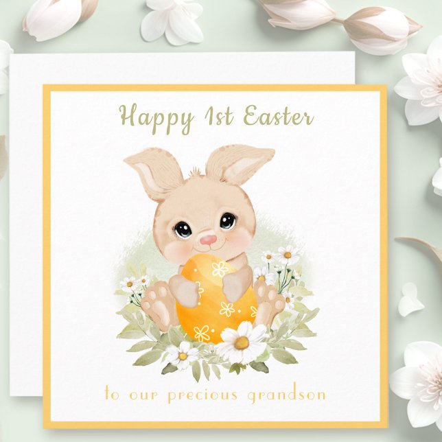 Carte Bleu Jaune Neutre Première Pâques (Cute Yellow Bunny Neutral First Easter Card)