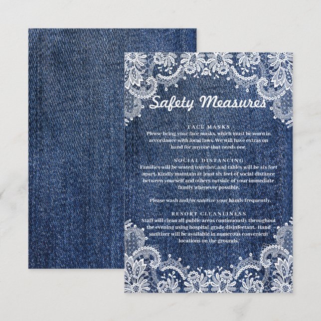 Carte Bleu Jean Denim Et Dentelle Mesures De Sécurité En (Devant / Derrière)