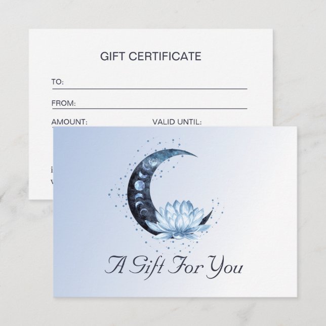 Carte Bleu Lotus Flower Moon Business Certificat cadeau (Devant / Derrière)