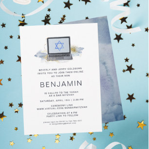 Carte Bleu marine et or   Bar Mitzvah virtuel d'ordinate