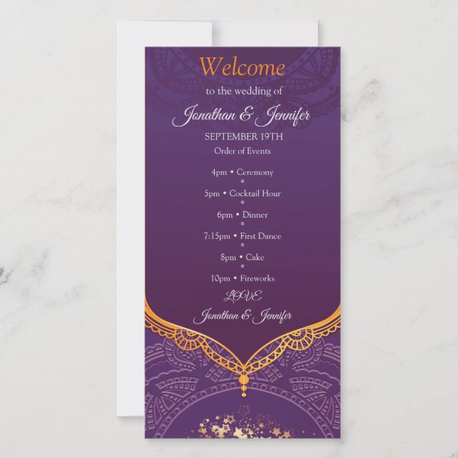 Carte Bleu marine ou violet avec Mandalas or (Devant)