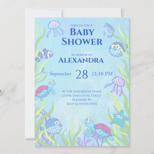 Carte Bleu mignon sous le Baby shower des Garçons de la  (Devant)