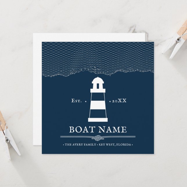 Carte Bleu nautique Feu personnalisé Nom du bateau (Devant/Arrière en situation)